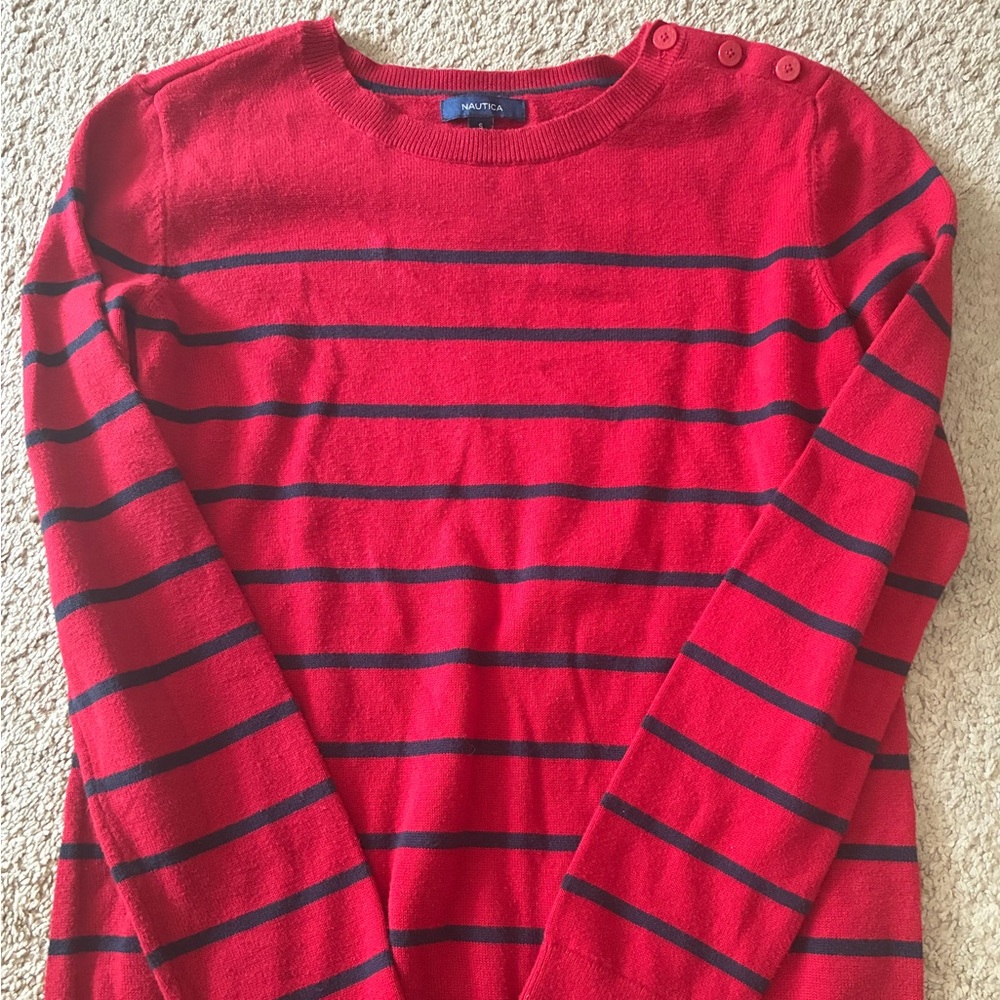 Nautica Red and Black Crew Neck Sweater